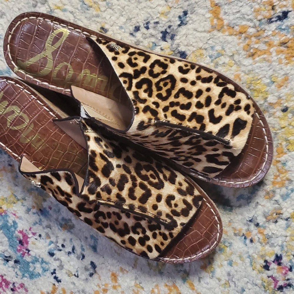 Sam Edelman Leopard Print Cork Wedge Sandals - Picture 2 of 7